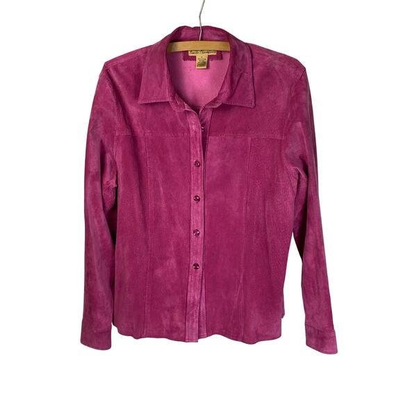 Suede Essentials Vintage 90s Bright Pink Suede Shirt Shacket - size XL - Picture 1 of 5
